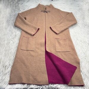 A.IDA Women's M Tan Pink Long Line Wool Blend Cardigan Minimalist Euro